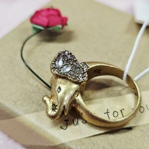 Ann Taylor Gold Elephant Ring with Rhinestones, Size 7
